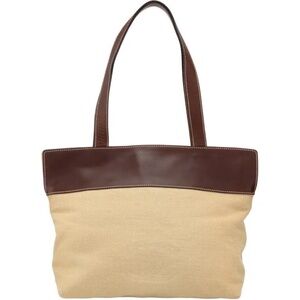 CHANEL Cocomark Tote Bag Shoulder Bag Beige Canvas and Brown Leather Trim